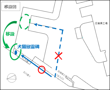 地図：犬猫慰霊碑移設図