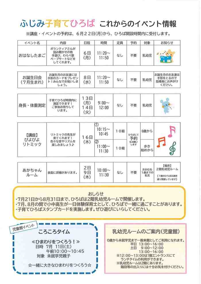 ふじみ子育てひろばおたより7月裏