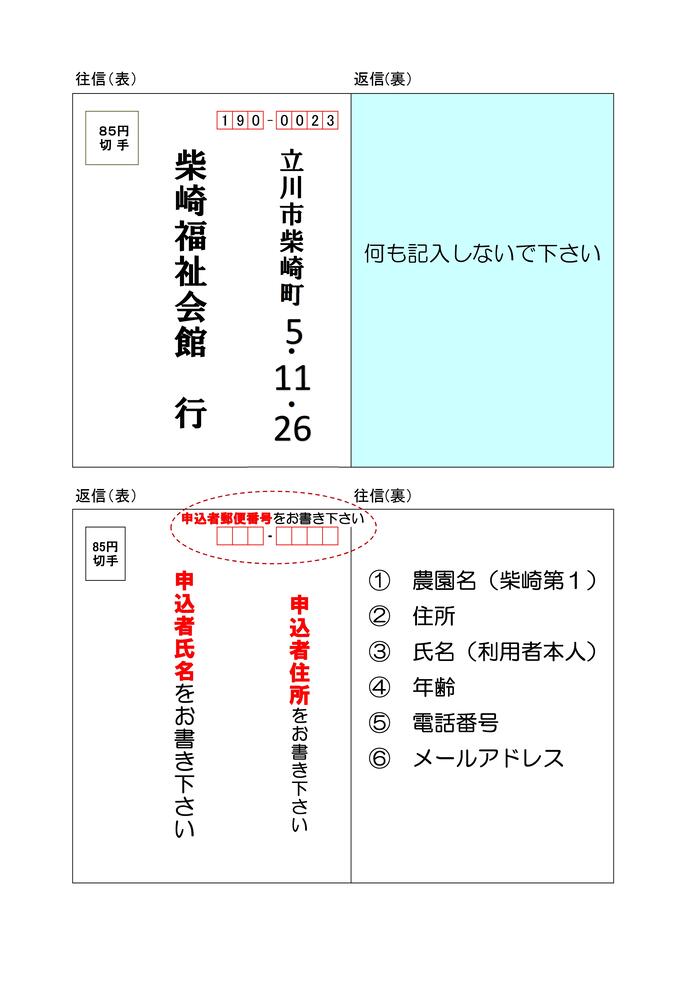 応募申し込み往復はがきの記入の仕方