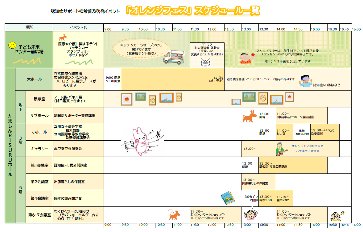 イベントごとのスケジュール一覧です