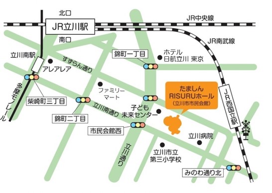 立川駅からたましんRISURUホールまでの地図