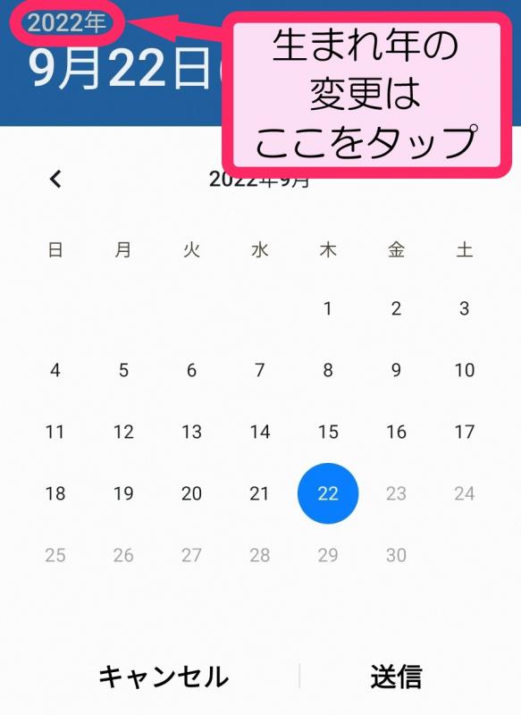 立川市公式LINEアカウント生年月日の入力画面（Android）
